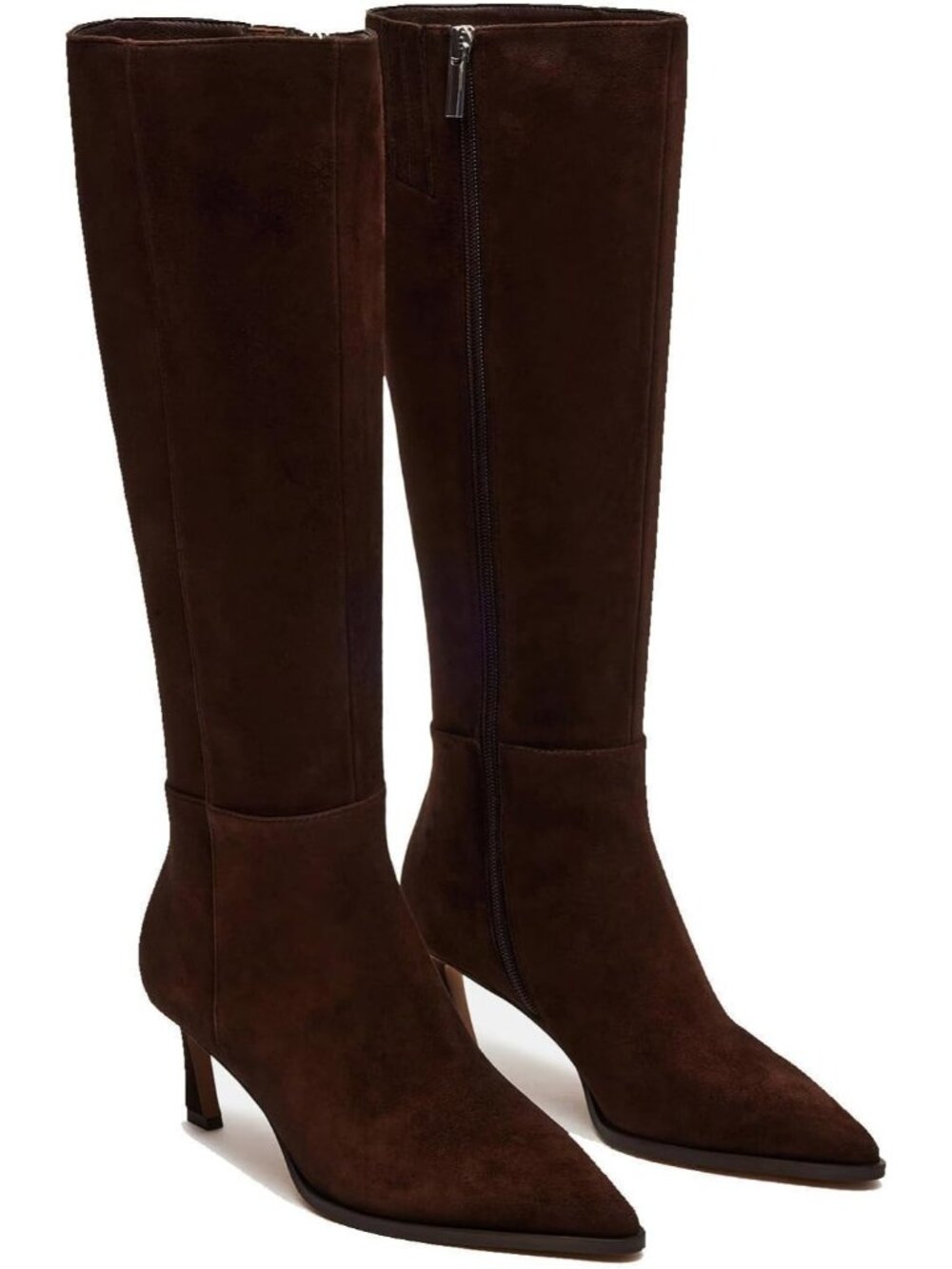 👢Women's Brown Suede Knee High Boots Leather Tall Stiletto Kitten Heel Boots